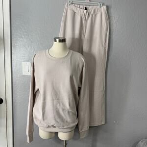 Comfrt Waffle Long Sleeve and Pants Set, White Dove, M, KJHU39